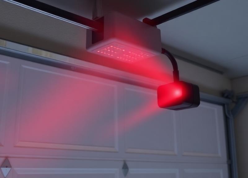 Garage door safety sensor with infrared beam for crush prevention and family safety